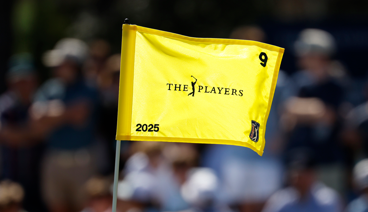 A Players Championship flag waves in the wind