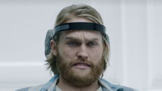 Wyatt Russell wearing an augmented reality headpiece in the "Playtest" episode of Black Mirror