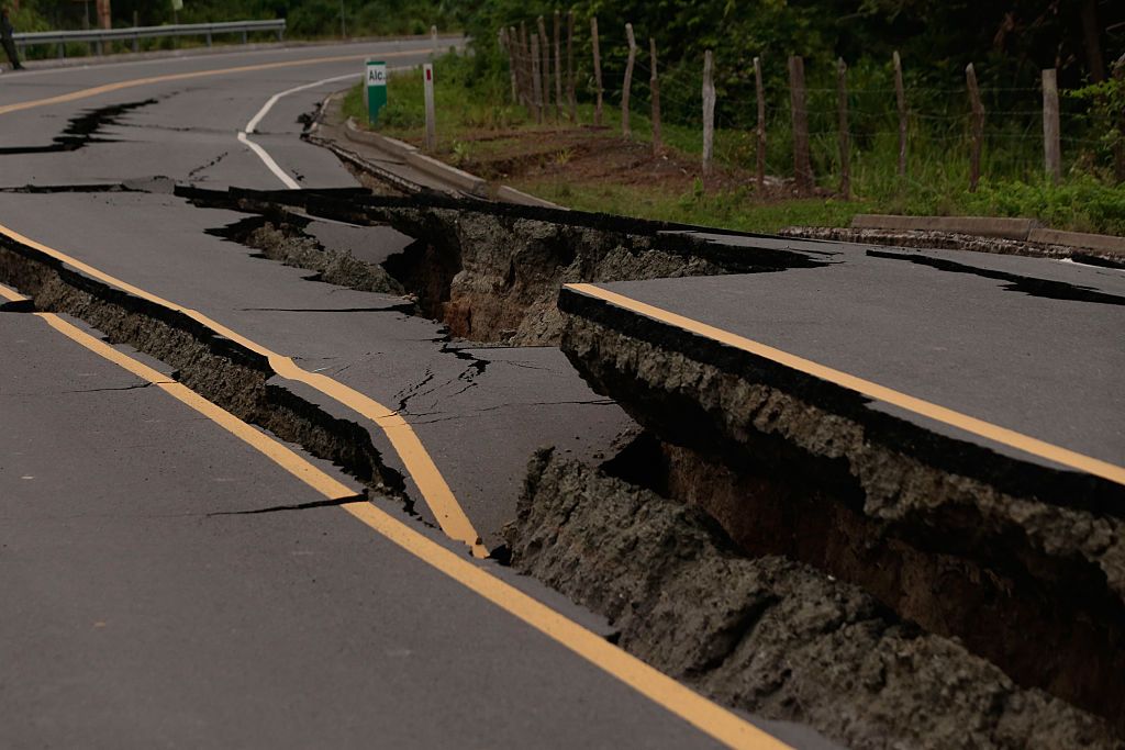 A cracked road from a 2016 earthquake in Ecuador 