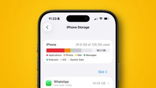 An iPhone 16 Pro showing its storage capacity.