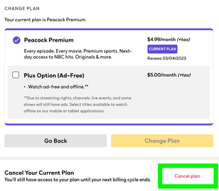 how to cancel a peacock subscription step 5: select Cancel Plan