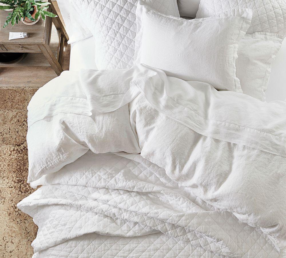 Belgian Flax Linen Diamond Coverlet &amp;amp; Pillowcases
