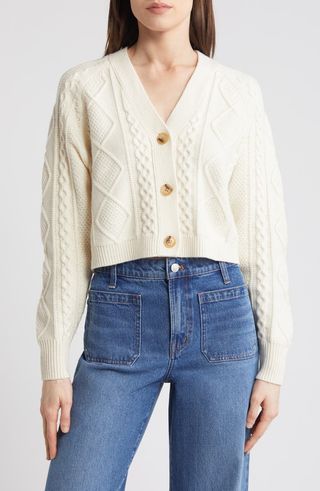 Cable Knit V-Neck Crop Cardigan