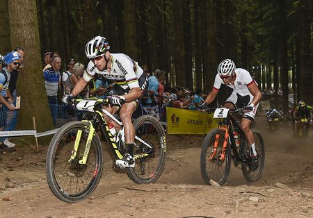 Nino Schurter (Scott-SRAM MTB Racing) and Mathieu van der Poel (Corendon-Circus)