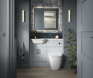 small grey bathroom with fitted bathroom furniture