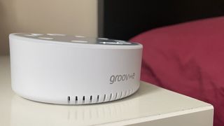 A side view of the Groov-e Serenity sleep aid sound machine in the reviewer's bedroom