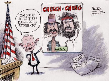 Political cartoon U.S. Jeff Sessions marijuana legalization