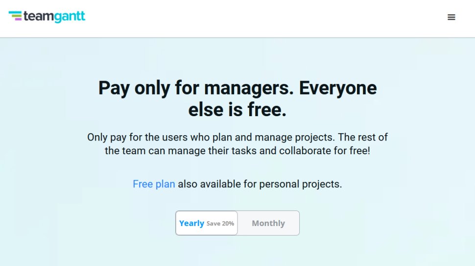 TeamGantt website screenshot (May 2025).