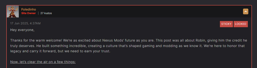 New Nexus Mods owner Foledinho answers some pressing questions regarding the change of ownership.
