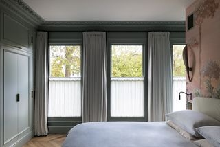 Translucent materials like sheers and light linens are best suited for these window treatments