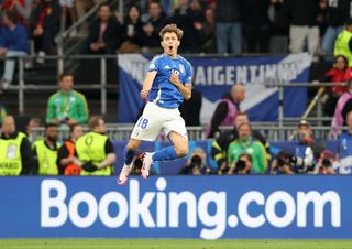 Italy's Nicolo Barella celebrates his goal against Albania