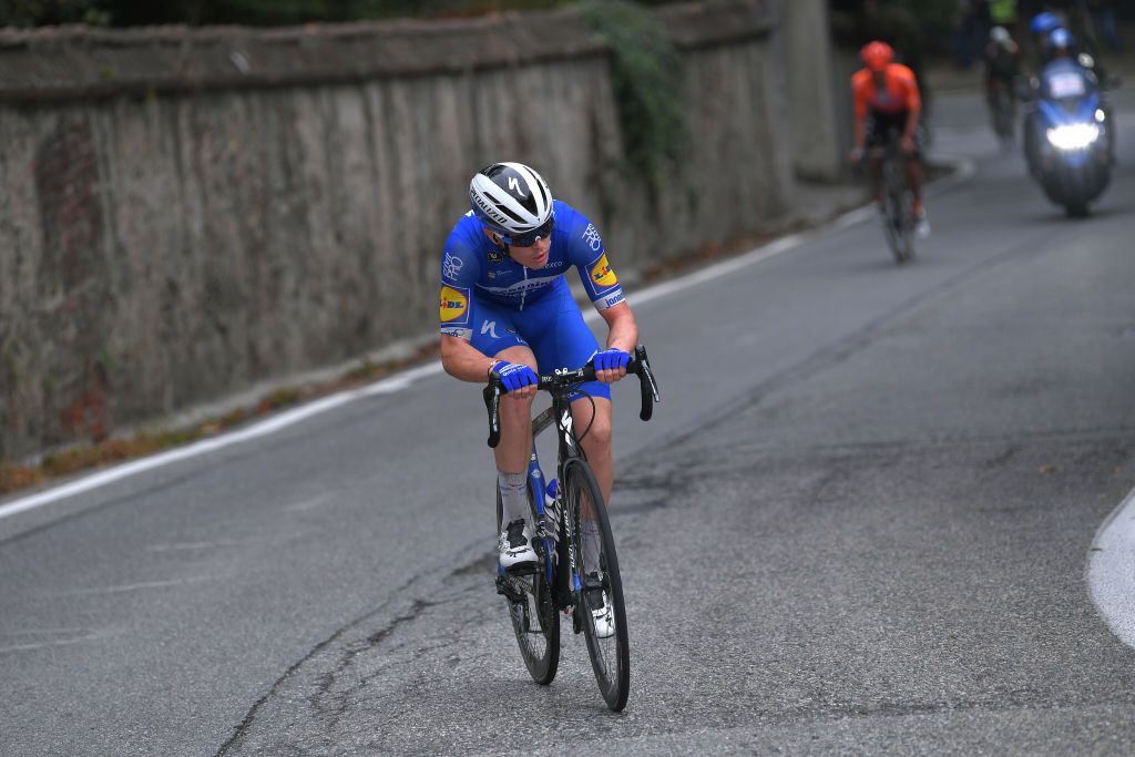 R&eacute;mi Cavagna (Deceuninck-QuickStep) attacks the break the first time up the Superga