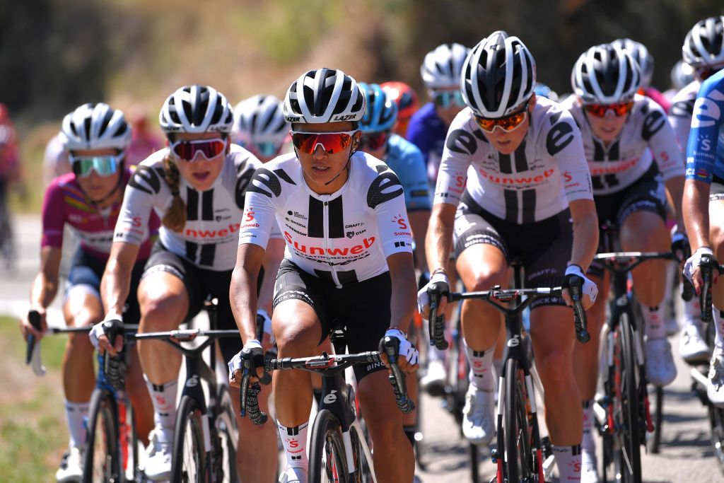 ARCIDOSSO ITALY SEPTEMBER 12 Coryn Rivera of The United States and Team Sunweb during the 31st Giro dItalia Internazionale Femminile 2020 Stage 2 a 1248km stage from Civitella Paganico to Arcidosso GiroRosaIccrea GiroRosa on September 12 2020 in Arcidosso Italy Photo by Luc ClaessenGetty Images