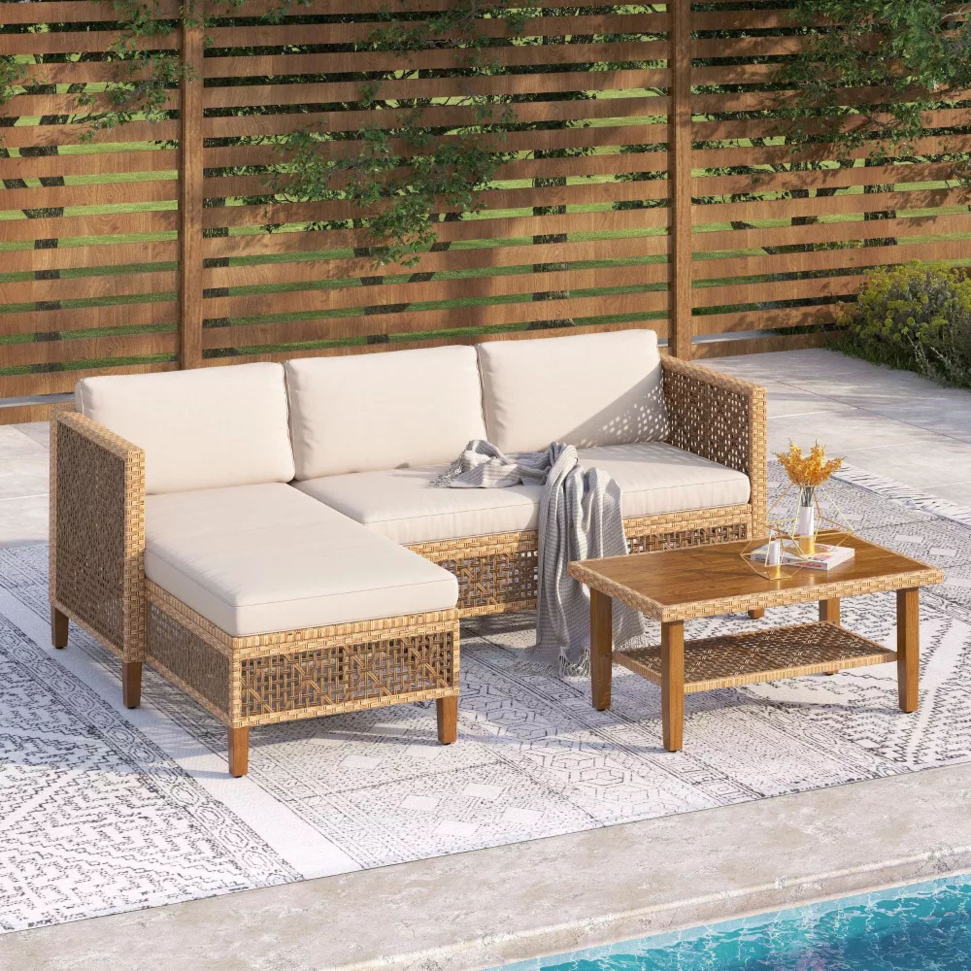 Rattan outdoor sofa and coffee table