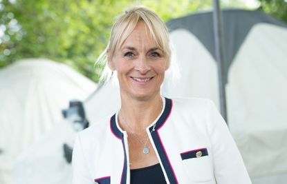 British journalist Louise Minchin attends a photocall during the annual Edinburgh International Book Festival