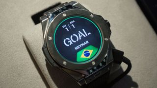 A demo of what it looks like on the Hublot watch when a goal is scored