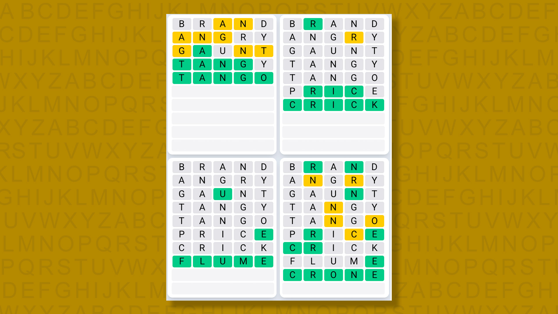 Quordle Daily Sequence answers for game 1373 on a yellow background