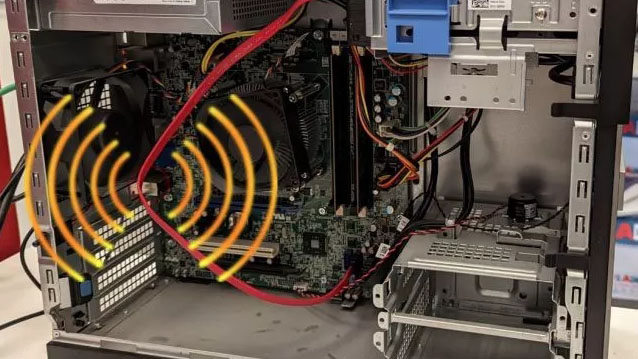 Visual example of how a SATA cable can be used as an antenna to emanate electromagnetic signals