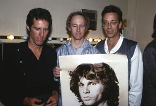 The remaining members of The Doors, John Densmore, Robby Krieger and Ray Manzarek at release of L.A. Woman music video in 1984