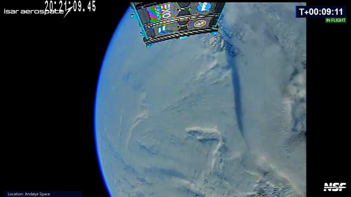 view from a rocket stage looking down at a cloudy earth