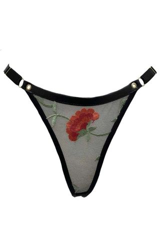 sheer black thong with red floral detailing