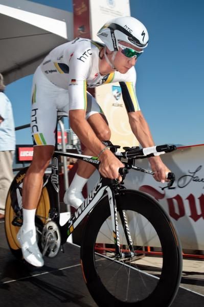 Patrick Gretsch (HTC-Highroad) starts early and holds on to third place.