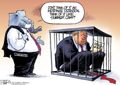 Political cartoon U.S. Trump Congress GOP wall budget