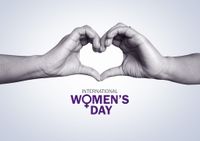 International Women's Day logo with hands forming a heart above it