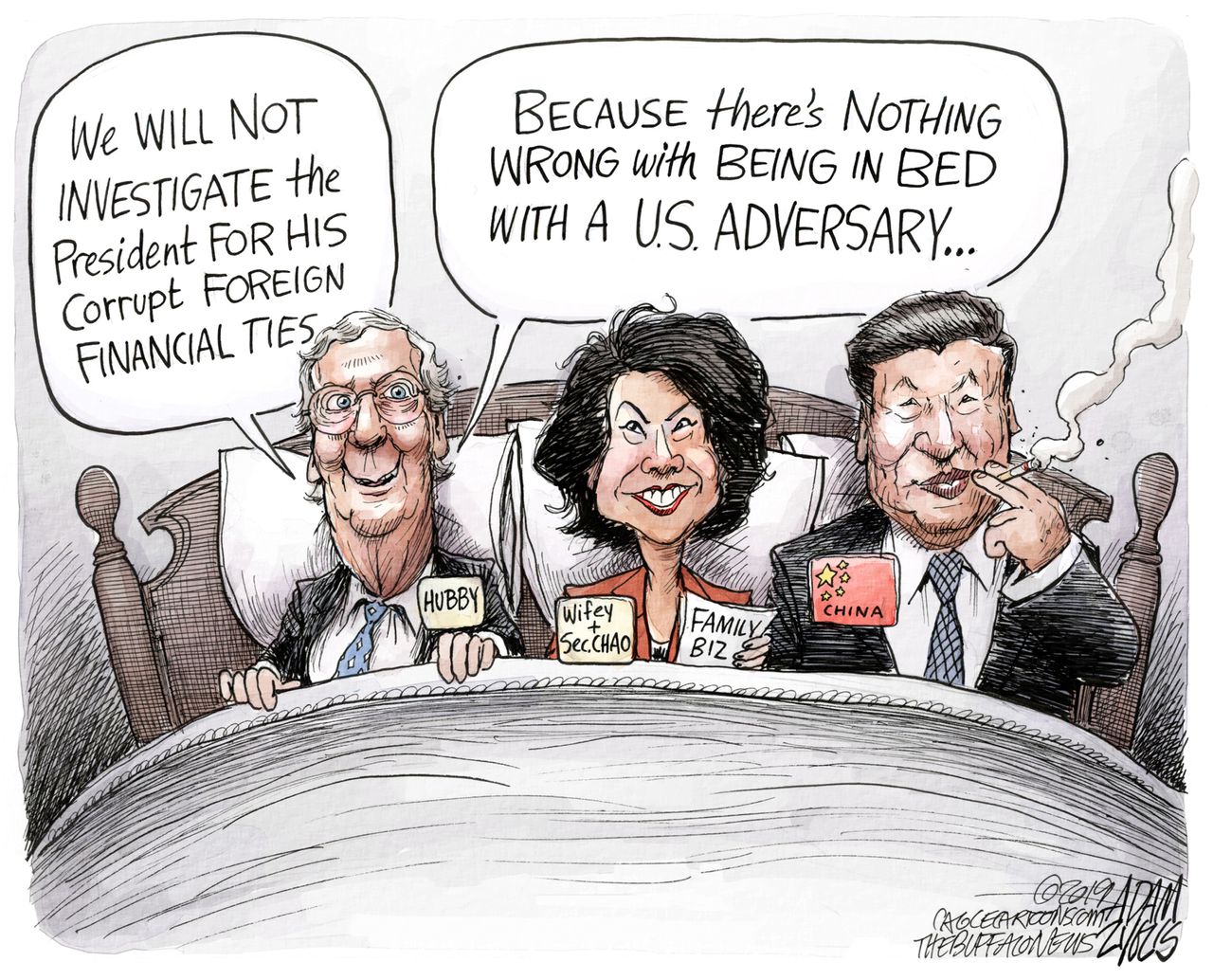 Political Cartoon U.S. Mitch McConnell China Elaine Chao Corruption Trump Russia