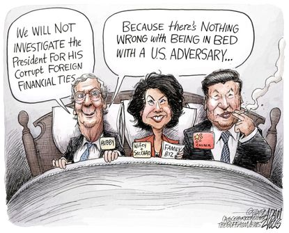 Political Cartoon U.S. Mitch McConnell China Elaine Chao Corruption Trump Russia