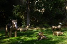Bronze animals inside a garden, photographed as part of 'Soul Garden' by Sissel Tolaas and Vikram Goyal 