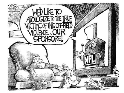 Editorial cartoon NFL violence sponsors sports