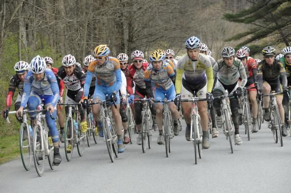 The Tour of the Battenkill peloton tackles one of the course's many climbs just past Cabot Dairy