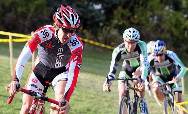 Andy Jacques-Mayne (Bissel Pro Cycling) leading the cyclocrossworld.com men down the ski slope.