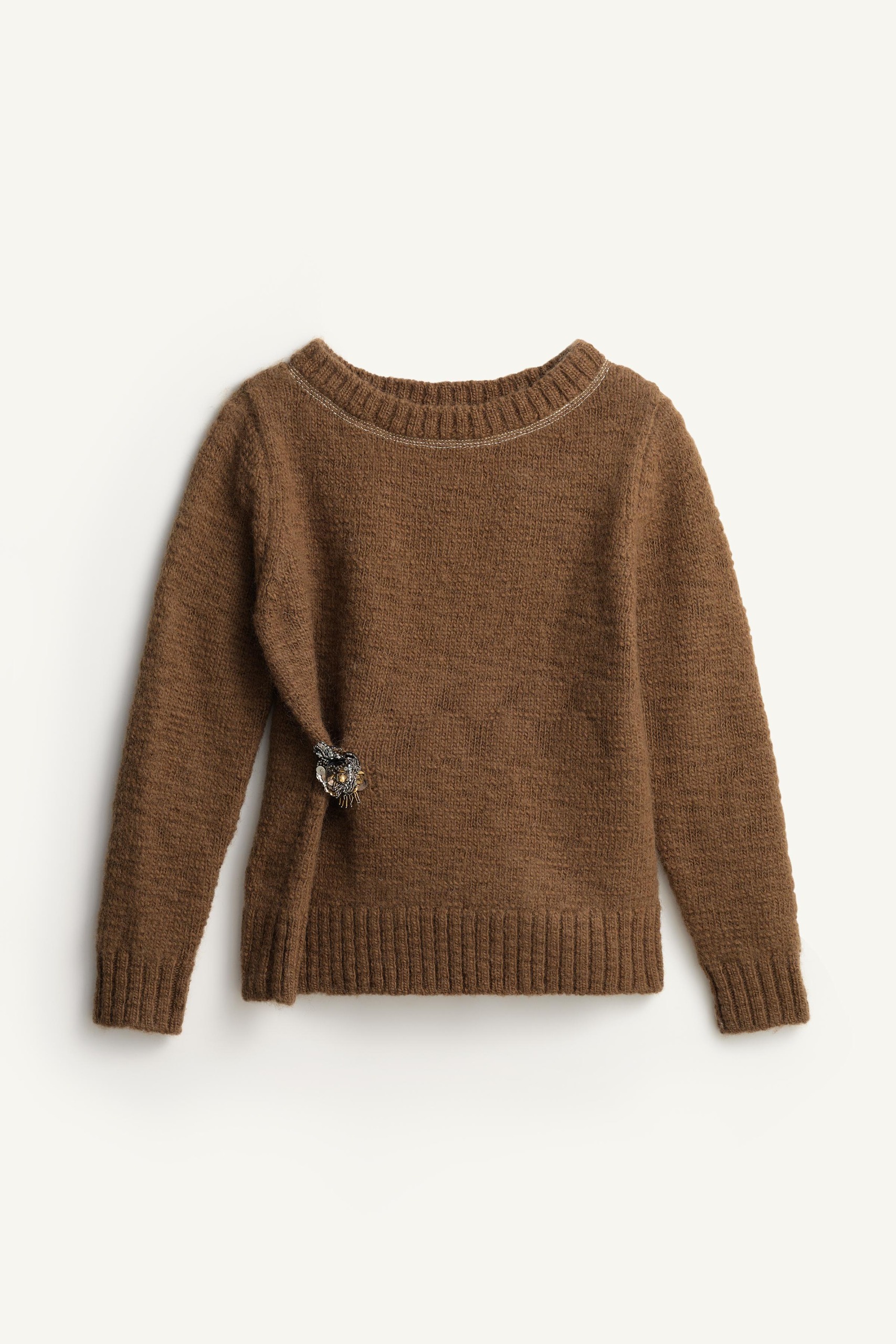 Limited Edition Wool Sweater With Brooch - Dark Khaki - Xs