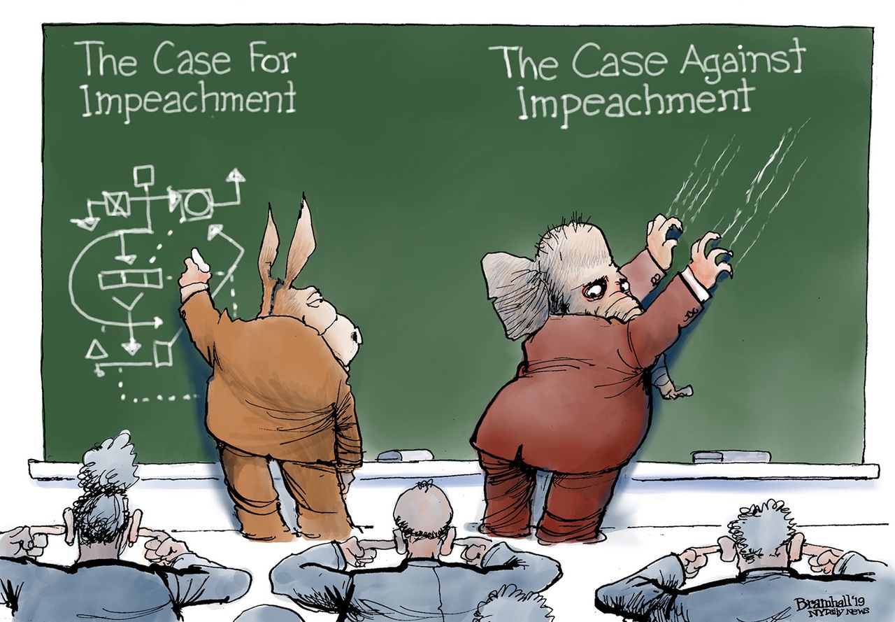 Political Cartoon U.S. Case Against Impeachment GOP Nails On Chalkboard