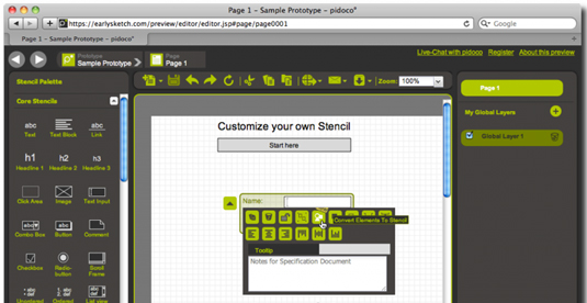 Wireframe tools: Pidoco