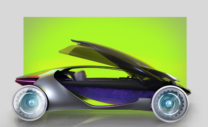 Silver car near green background