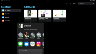 Apple Freeform app screenshot showing sharing dialog