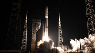 A United Launch Alliance Atlas V rocket launches 29 Amazon Leo satellites from Florida on April 4, 2026.