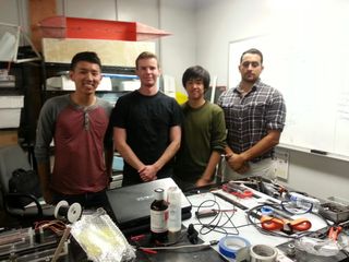 The UCSD microgravity fire experiment team, from left: Josh Sui, Sam Avery, Henry Lu, Seeman Farah.