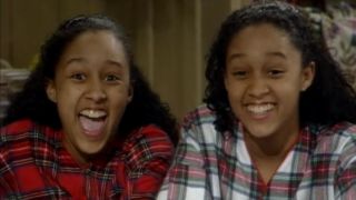 Tia and Tamera Mowry address the audience on Sister, Sister