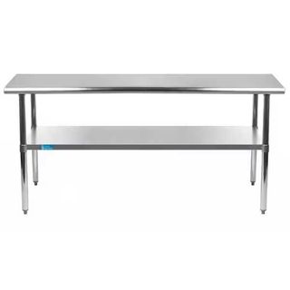a stainless steel kitchen table