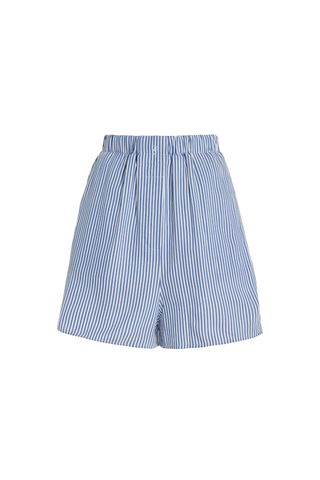 The Frankie Shop blue Lui Striped Twill Boxer Shorts on white background