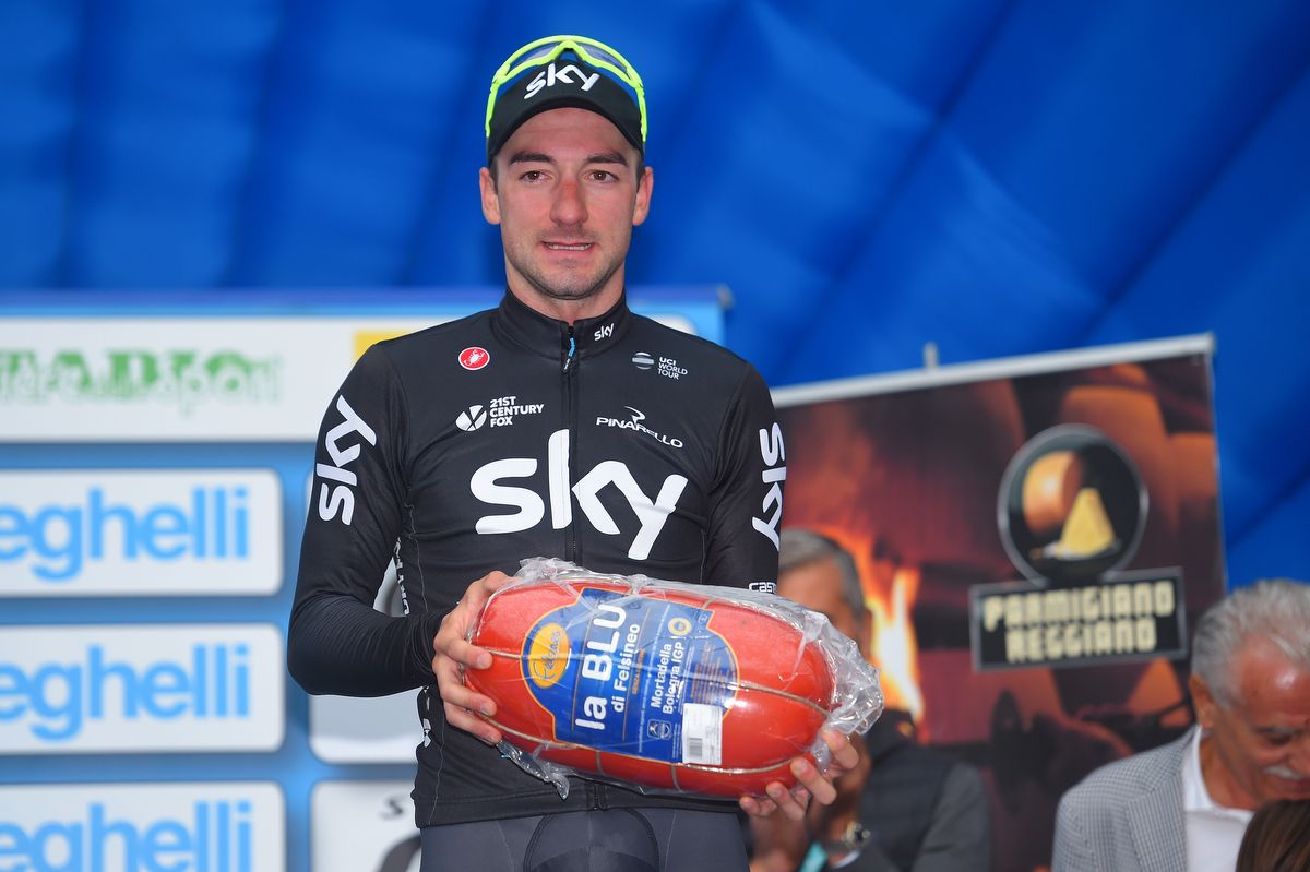 Third place prize for Elia Viviani (Team Sky)