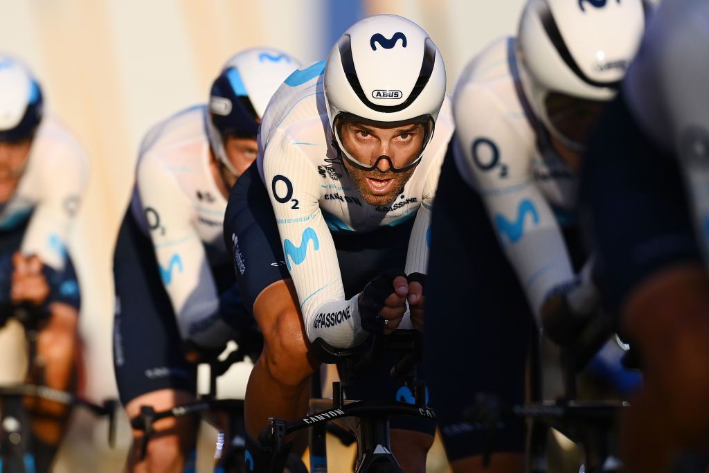 UTRECHT NETHERLANDS AUGUST 19 Alejandro Valverde Belmonte of Spain and Movistar Team sprints during the 77th Tour of Spain 2022 Stage 1 a 233km team time trial in Utrecht LaVuelta22 WorldTour on August 19 2022 in Utrecht Netherlands Photo by Tim de WaeleGetty Images