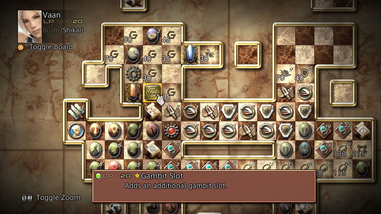 Several screenshots showing lists of Gambit options in Final Fantasy 12.