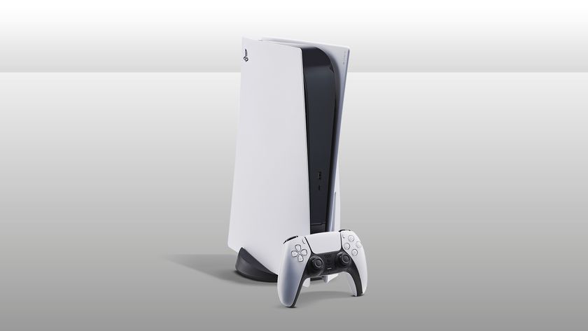 Sony PS5 standing upright against grey background