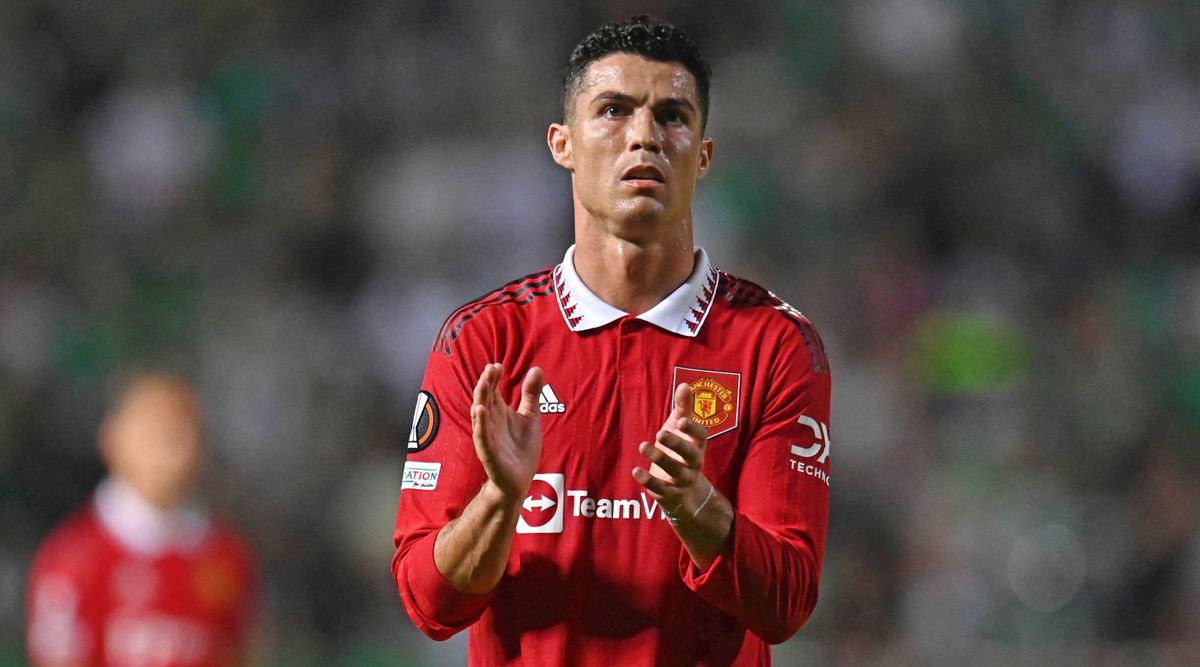 Manchester United striker Cristiano Ronaldo applauds the fans after the UEFA Europa League match between Omonia Nicosia and Manchester United on 6 October, 2022 at the GSP Stadium, Nicosia, Cyprus