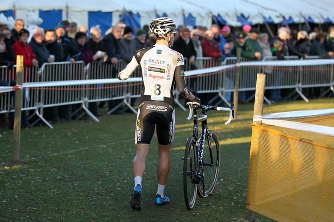 BKCP's Wietse Bosmans just can't find any luck lately. He snapped his derailleur.